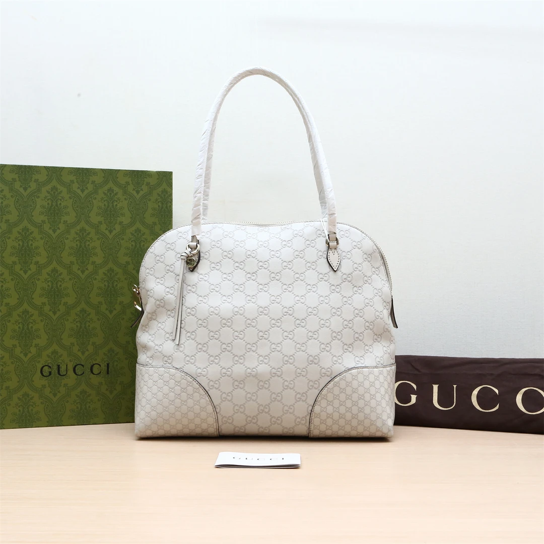 99新 GUCCI/古驰 全皮 压纹手提包 白色 皮革C P224929690