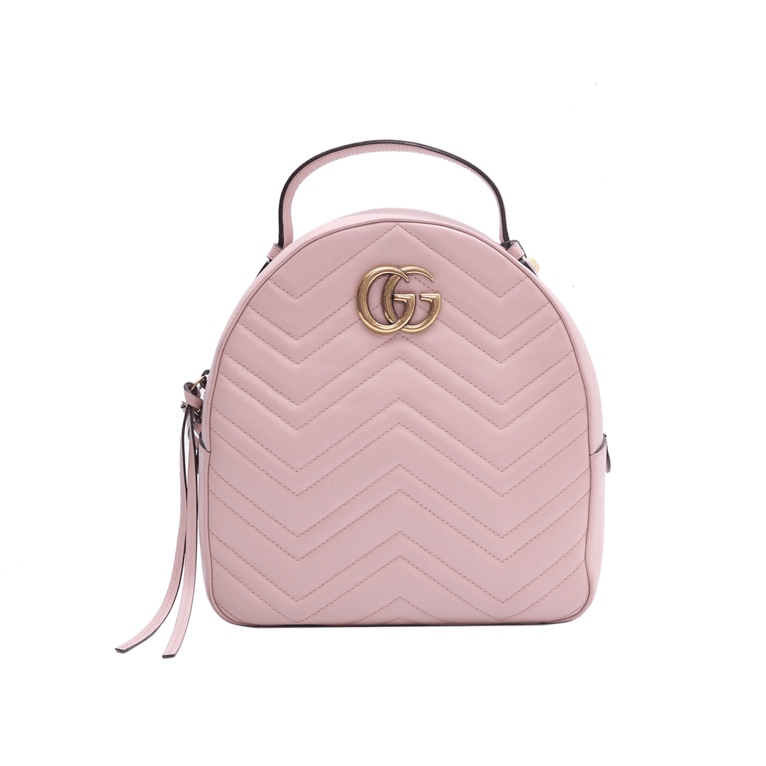 99新 GUCCI/古驰 GG Marmont 拉链双肩包 粉色 皮革C P214660981