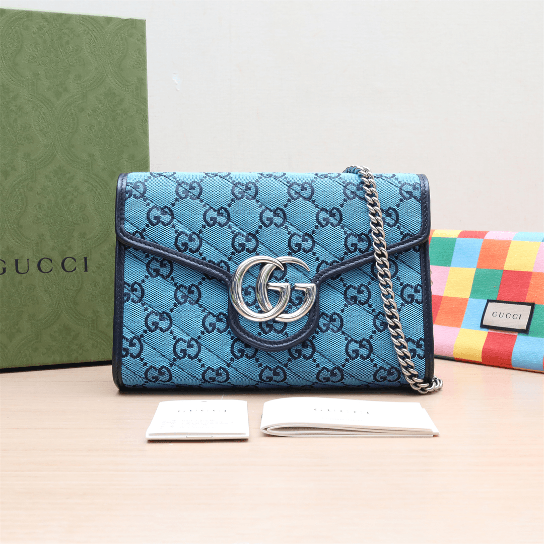 99新 GUCCI/古驰 单肩包 woc斜挎包 蓝色 帆布P214658909