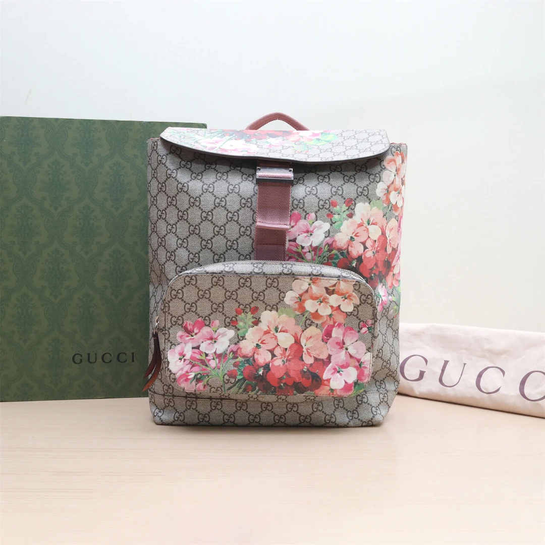 99新 GUCCI/古驰 天竺葵印花 翻盖 双肩包 印花 P224520499