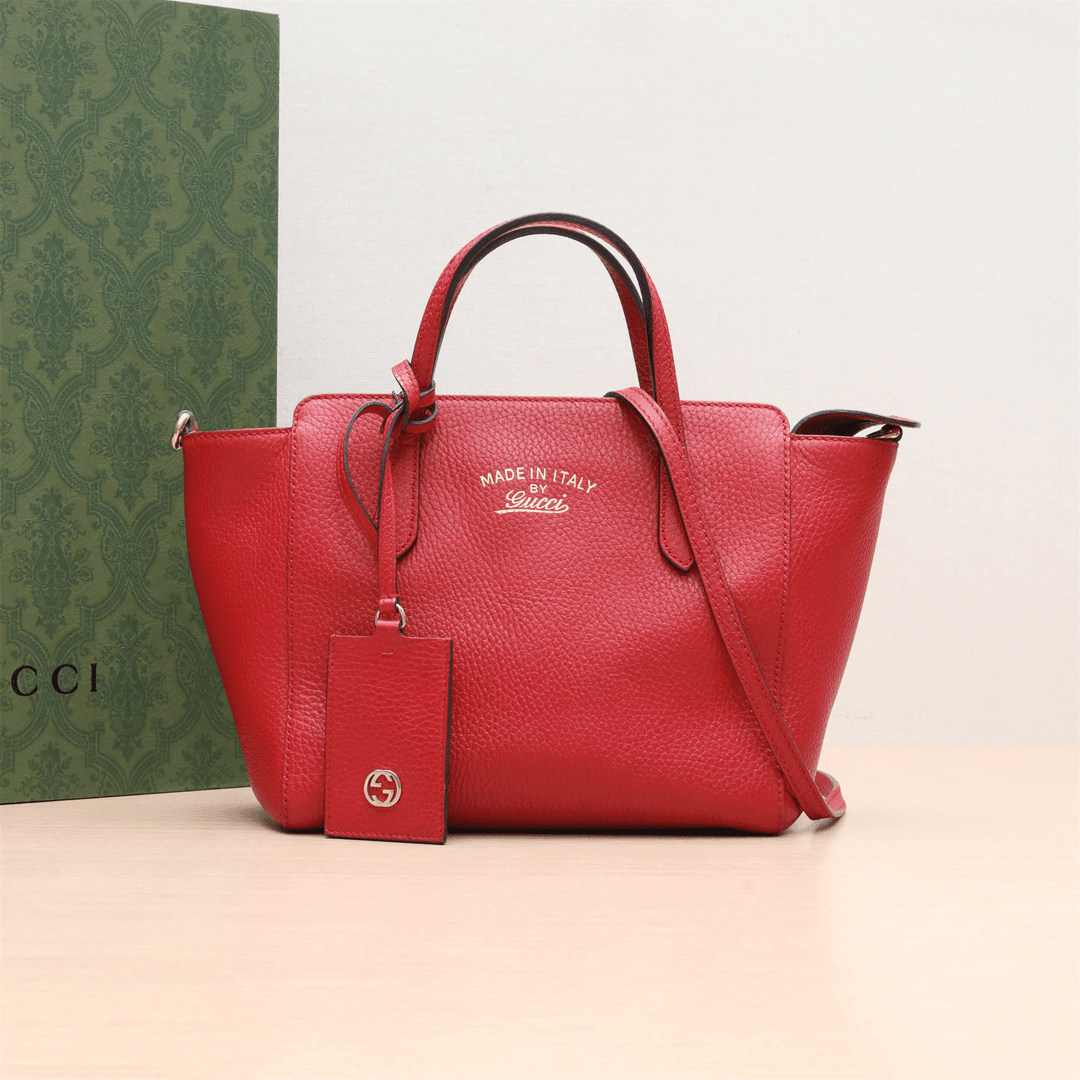 99新 GUCCI/古驰 全皮 手提 单肩包 红色 皮革C P214452532