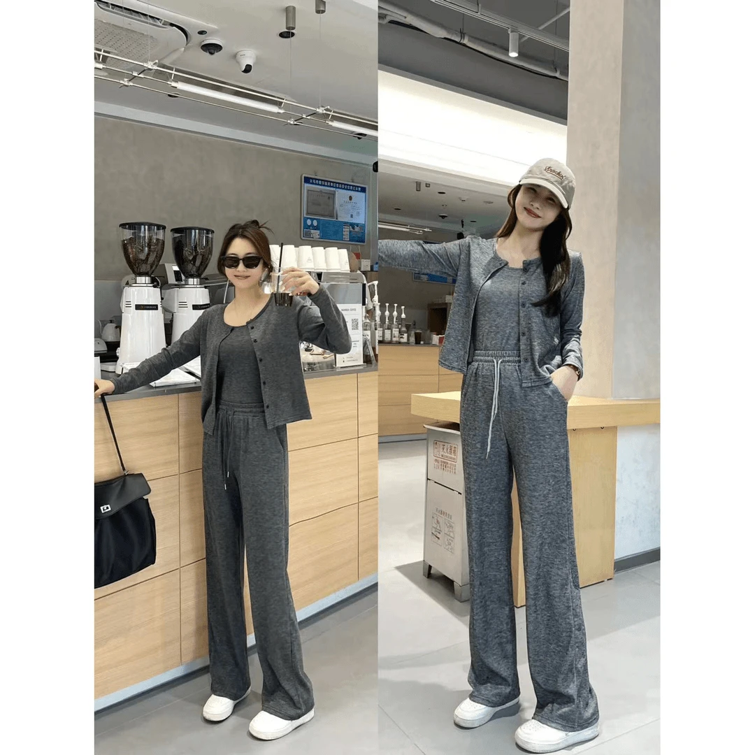 糯米休闲三件套装长袖开衫宽松显瘦时尚休闲运动套装