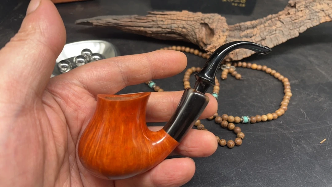 光面拼牛角猪笼草小叼斗 石楠木烟斗手工烟斗