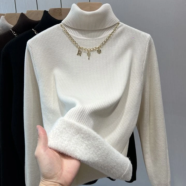 高领毛衣女秋冬季加绒加厚2024新款内搭高级一体绒保暖打底针织衫