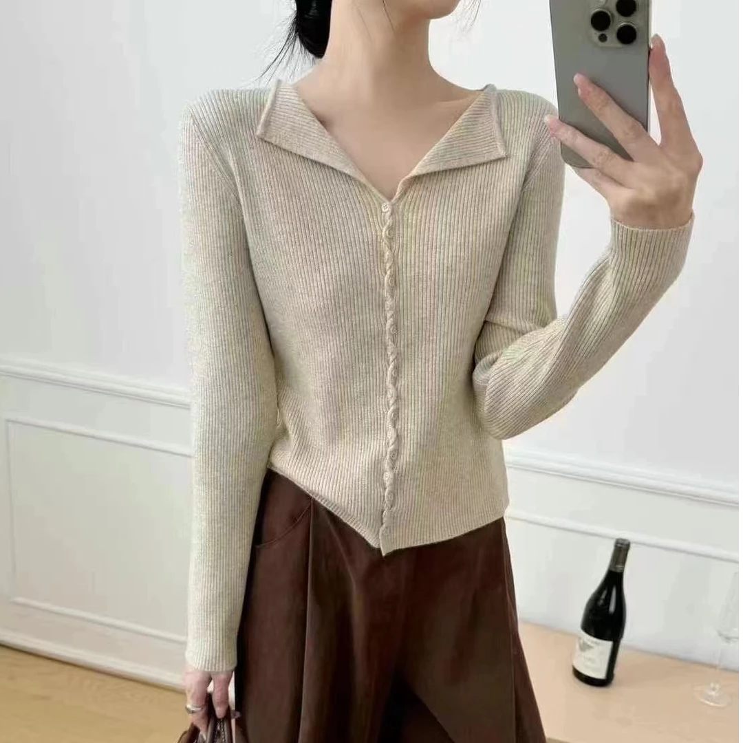 秋季v领气质设计感针织内搭开衫女修身显瘦薄款打底衫早秋上衣