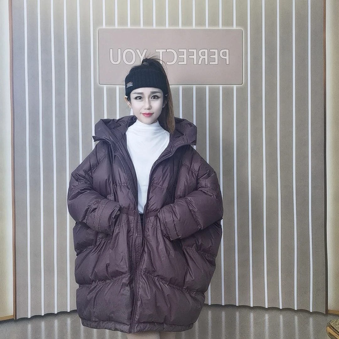 白鸭绒羽绒服女宽松时尚均码大码潮流中长款