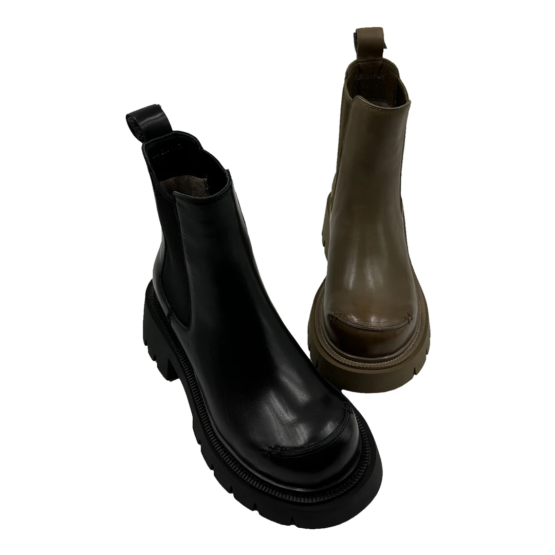 BOLVGN宝歌曼女鞋时尚百搭美拉德粗跟厚底短靴女靴烟筒靴秋冬加绒