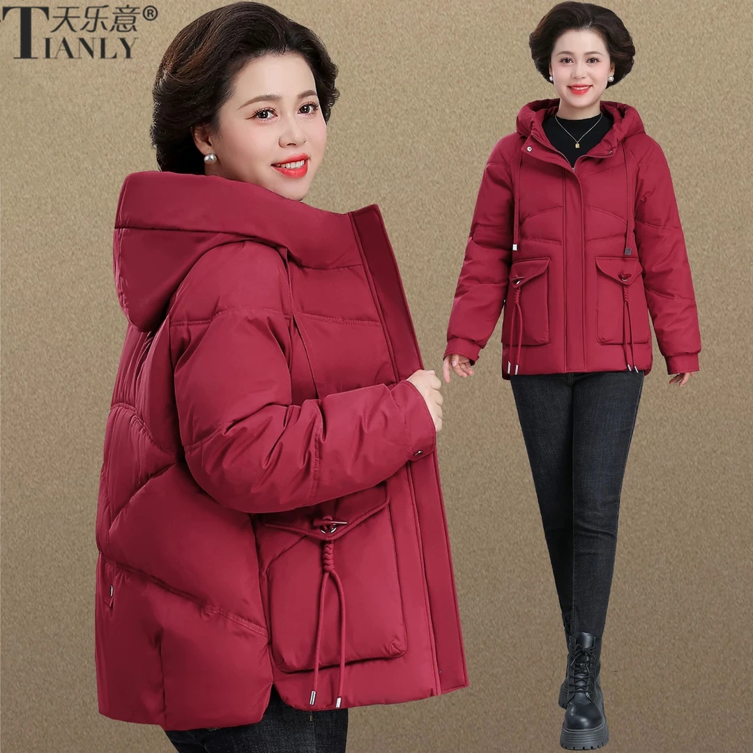 中年妈妈秋冬外套棉衣新款连帽时尚洋气减龄中老年女冬装保暖棉服
