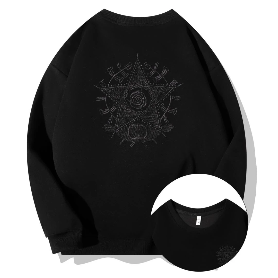 W1212欧货420克重磅重工刺绣五角星卫衣男女同款情侣潮牌打底衫