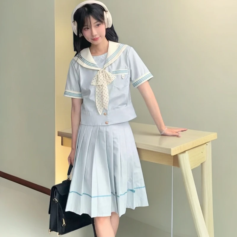 XTKP【梗豆】*抚蝶薄荷白巧*夏水手JK制服女套装字裙学生显瘦