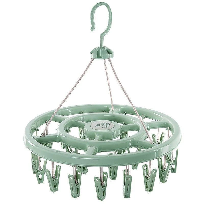 晒衣架成人家用防风加厚圆盘衣架晒袜子架多功能折叠夹子宿舍阳台