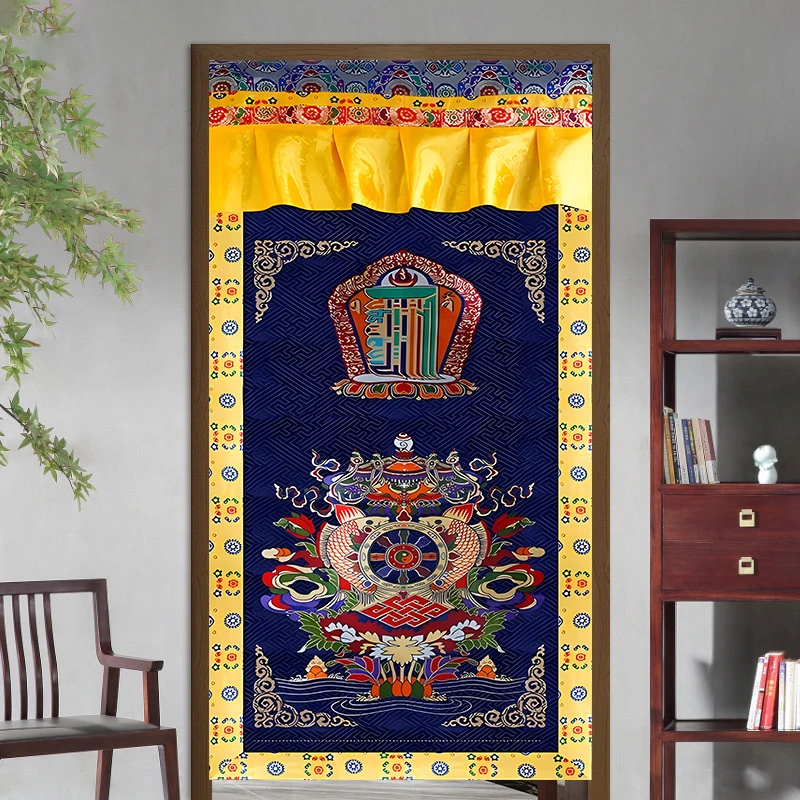 拉萨发货吉祥八宝十相自在门帘卧室房间隔断帘免打孔西藏包邮