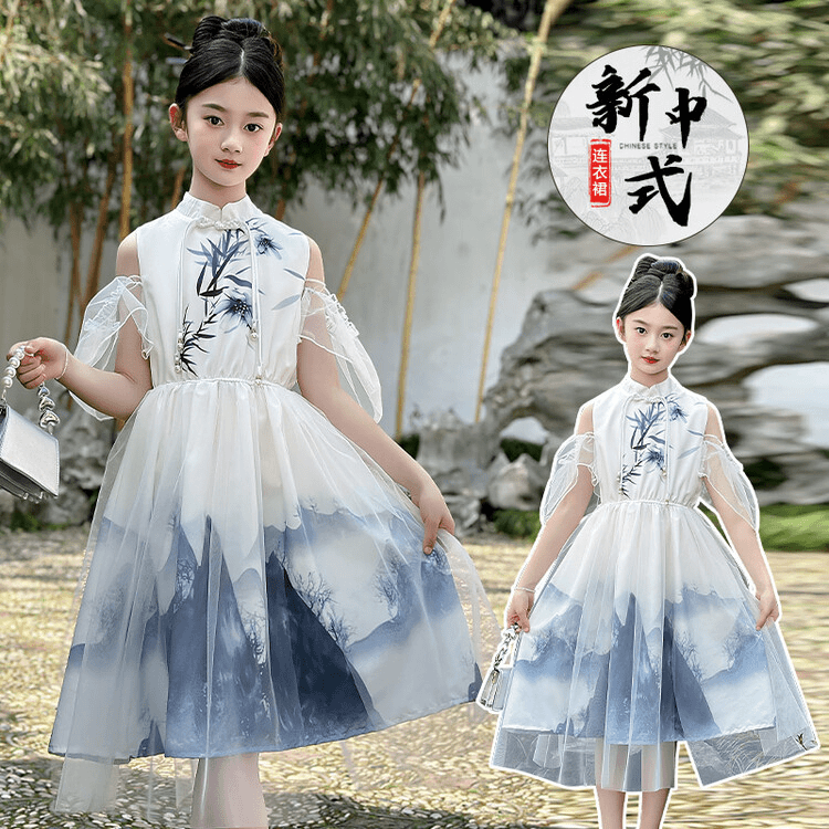 女童新中式连衣裙子夏季2024年新款短袖改良国风高级感小女孩裙式