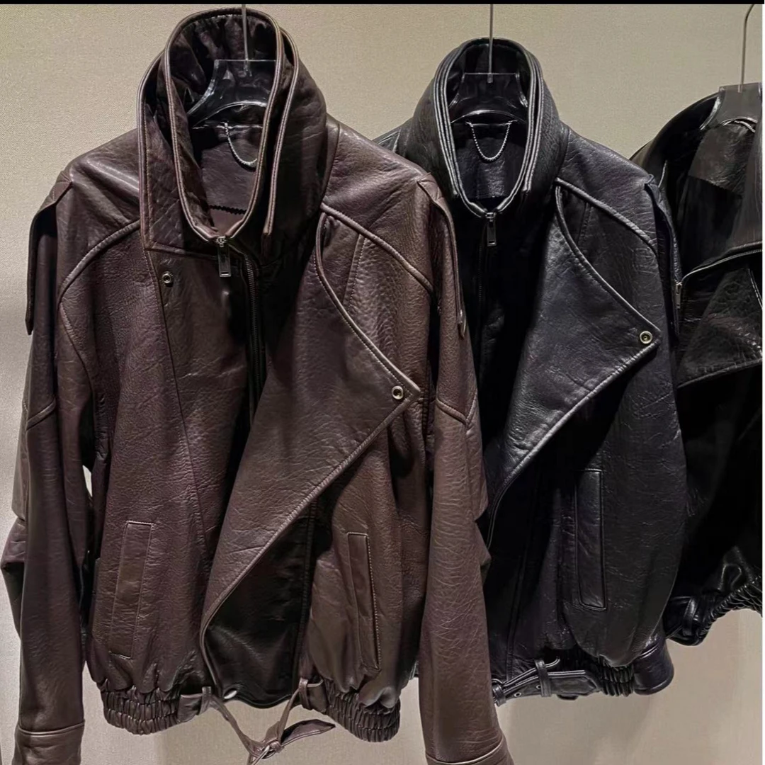 2024杨树林高版本泡皮真皮宽松ins网红时尚外套绵羊皮