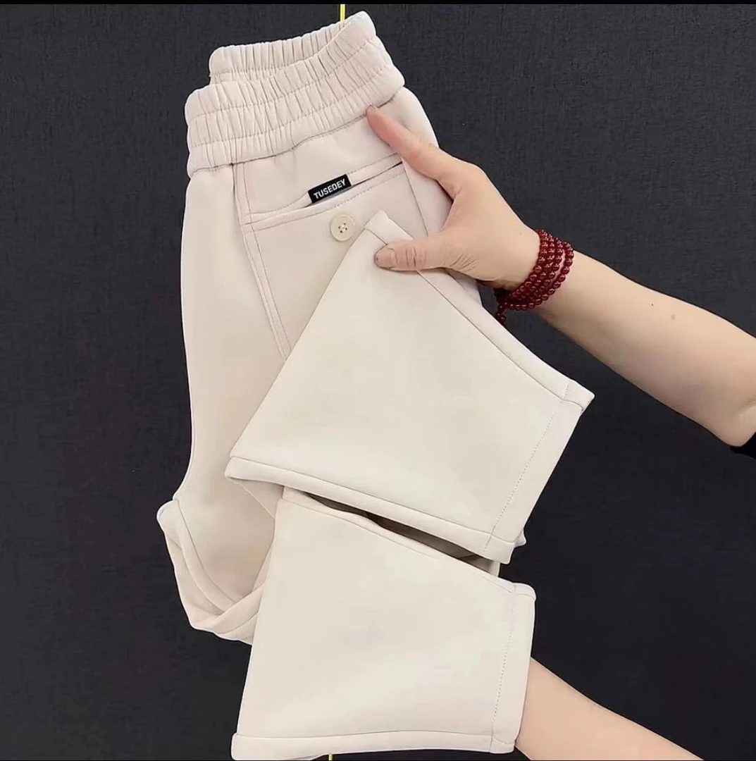 秋冬时尚百搭小脚显瘦直筒休闲纯色加绒哈伦裤萝卜裤女款