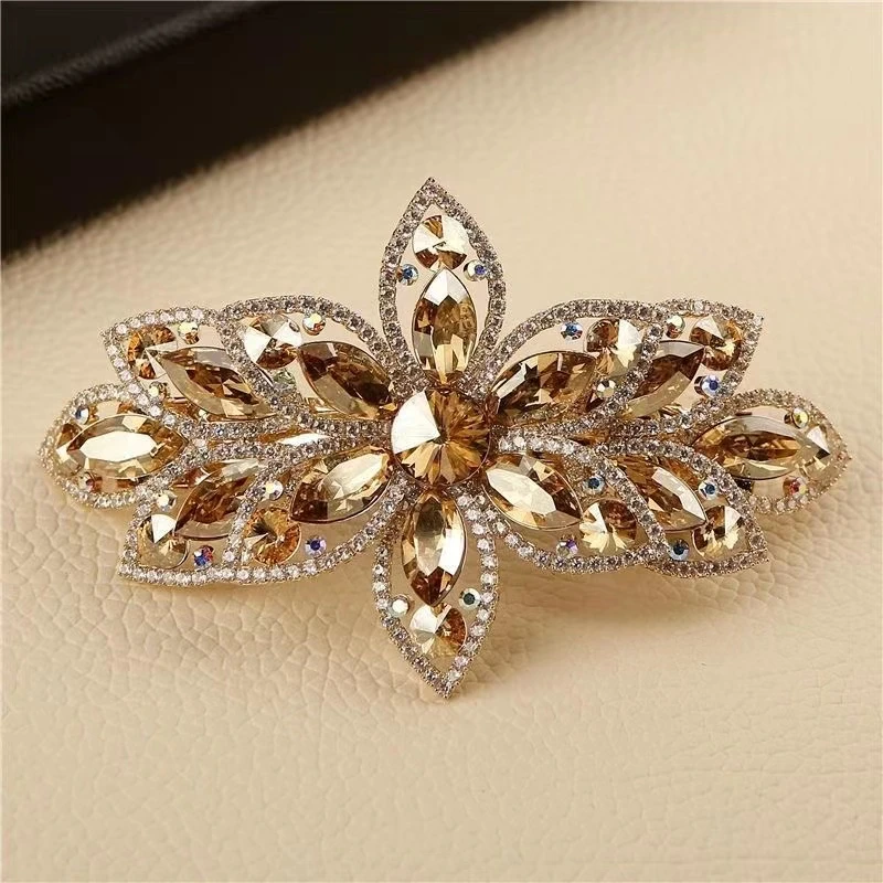 锌合金莫桑石发饰 高档水晶大号马尾发夹后脑勺优雅气质发卡横夹