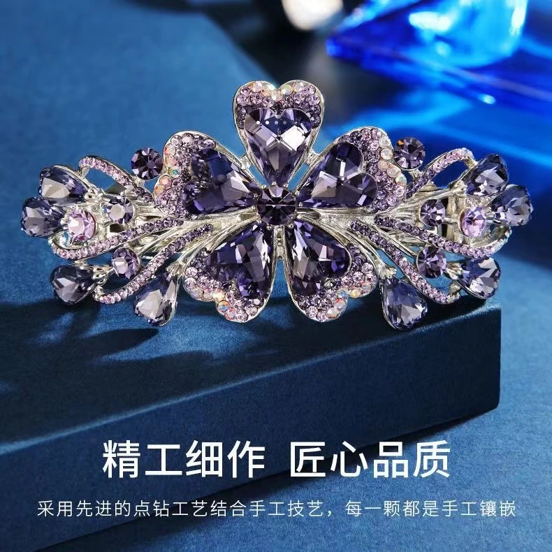 锌合金合成锆石发饰 顶夹发夹女花朵弹簧夹发卡水钻头后脑勺发饰