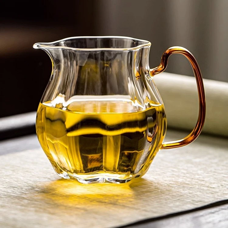 玻璃公道杯公杯分茶器梅花茶海功夫茶具套装耐热透明带手柄瓜棱杯