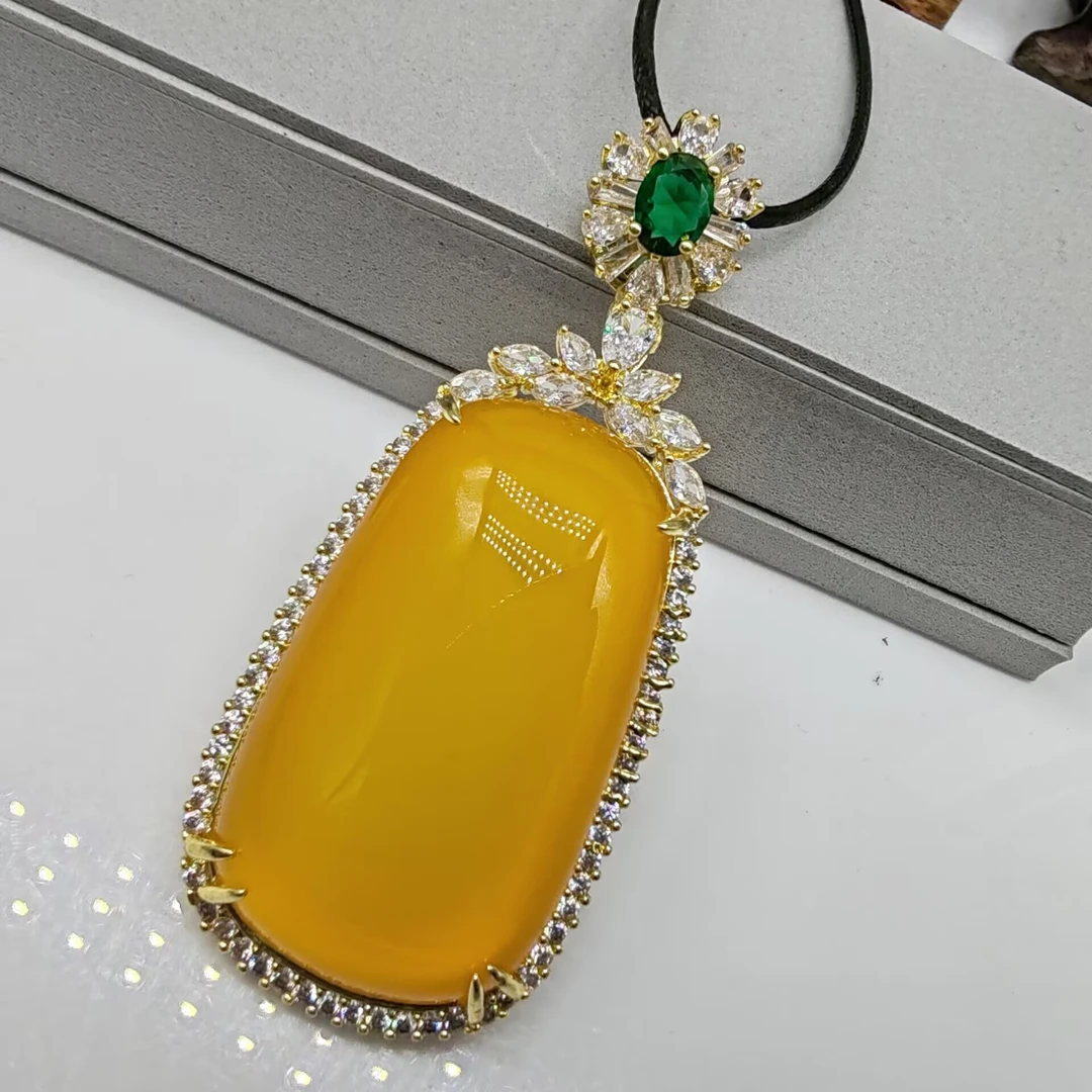 玉髓玛瑙毛衣链项链吊坠高冰玉髓吊坠复古气质女款秋季毛衣链大号