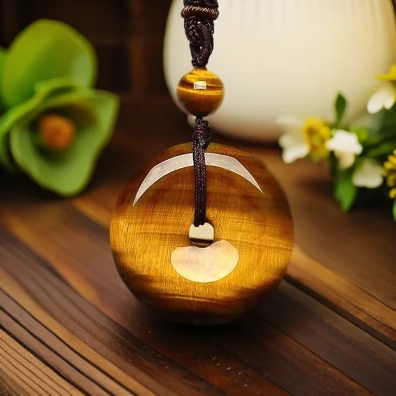 天然虎眼石经典平安扣吊坠男款复古木变石时尚挂件气质百搭民族风