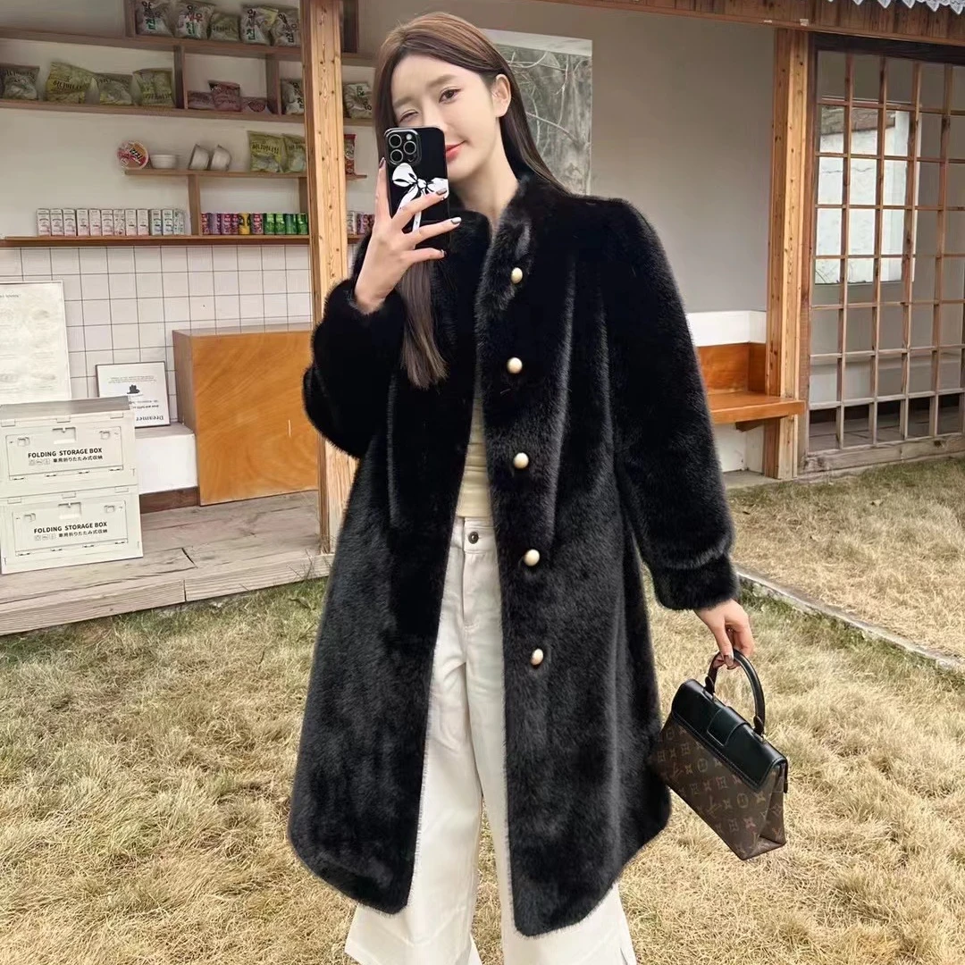 秋冬时尚气质毛毛外套加厚长款休闲大衣洋气