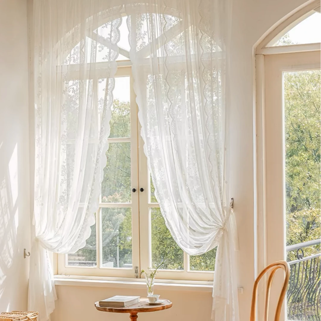 蕾丝飘窗帘 配魔术贴 宽1.45*高1.5 一片