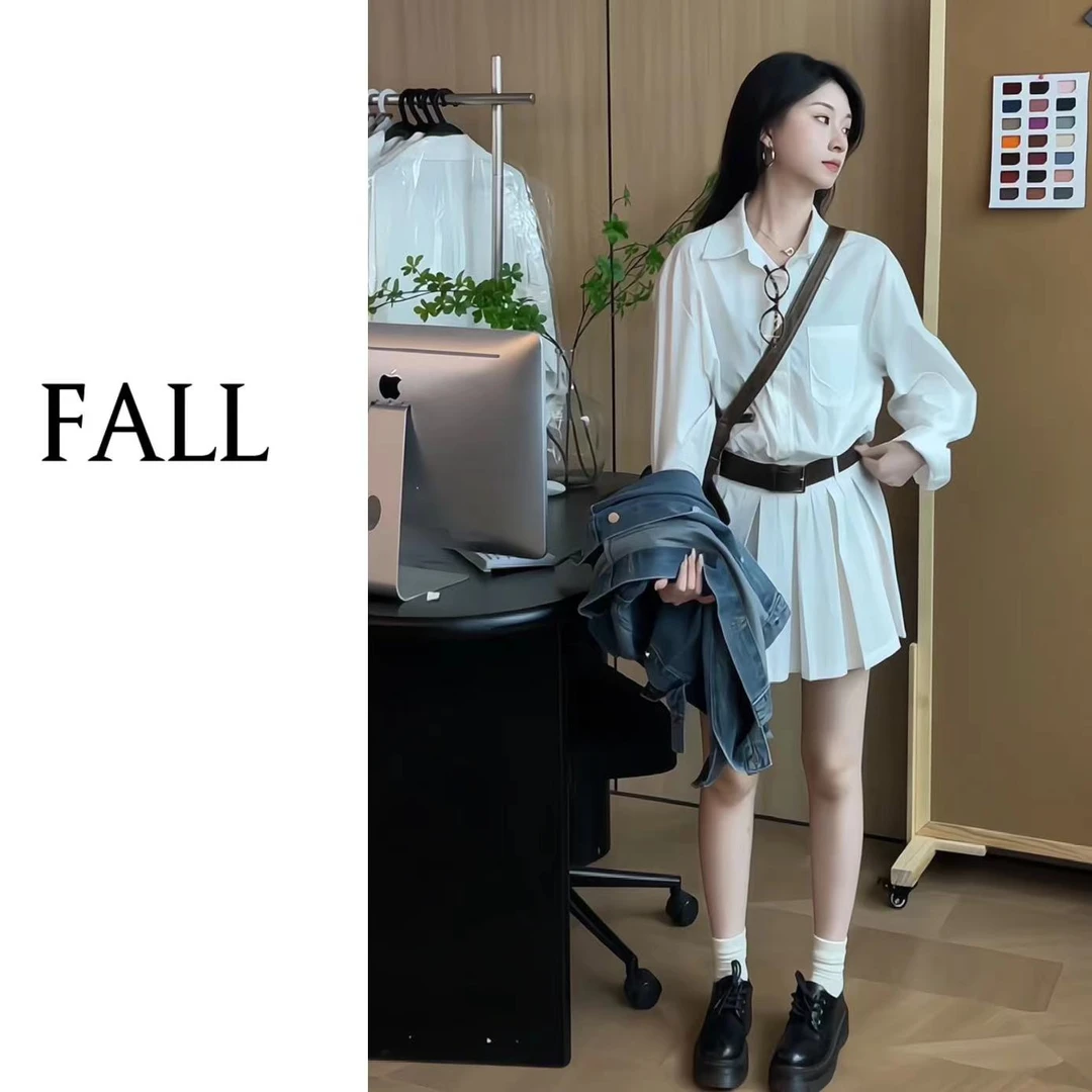 【匿名月光】夏秋韩系斩女衬衫连衣裙短裙QZ-8472 有腰带