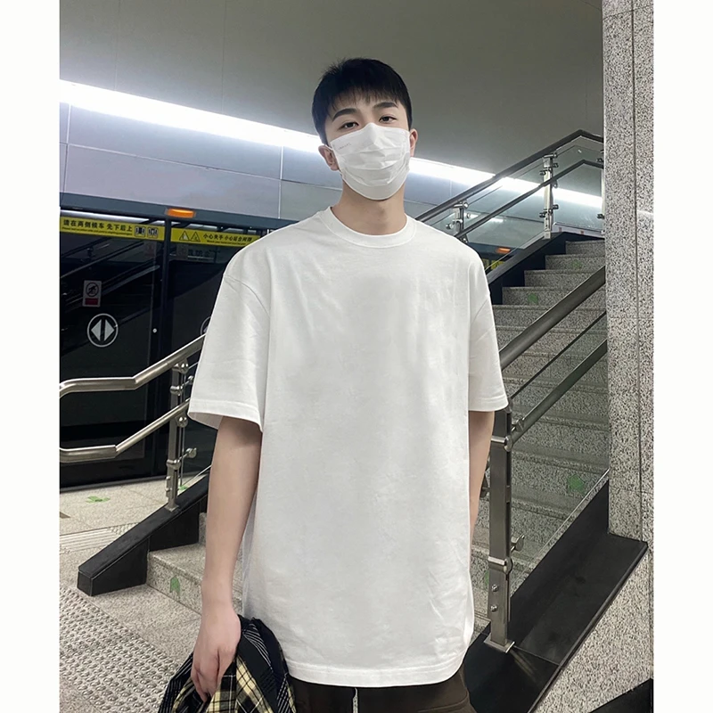2025新款纯色基础t恤男短袖夏季美式重磅宽松纯棉半袖白色打底衫