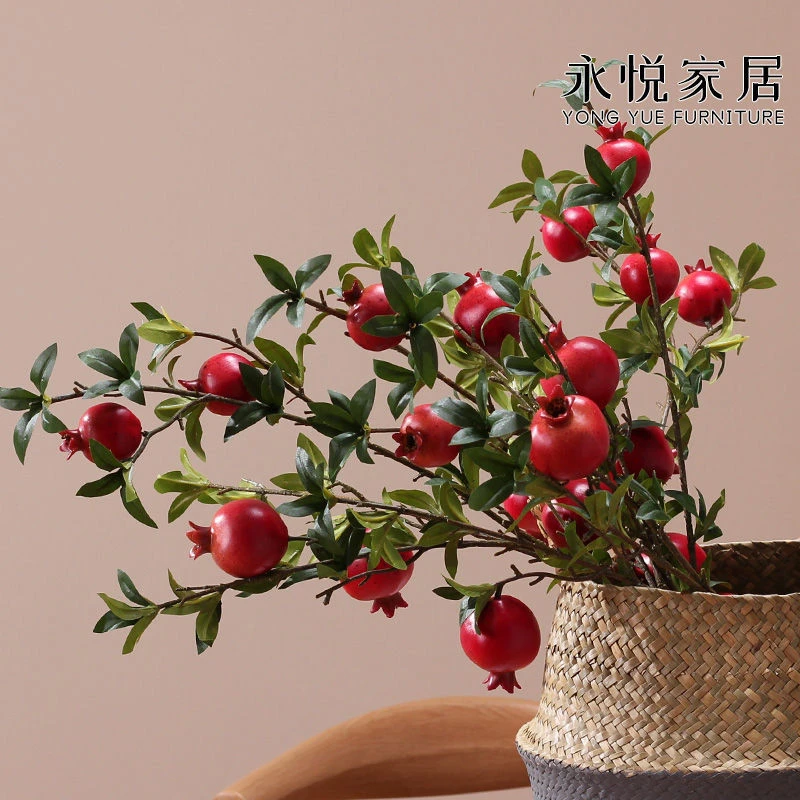 仿真石榴装饰果实树枝客厅家居假花摆件发财摆设花束插花仿真果子