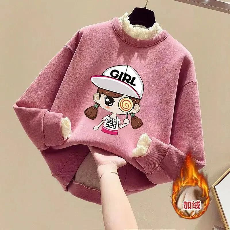 女童卫衣冬装2023年新款韩版儿童假两件洋气潮中大童女孩加绒上衣