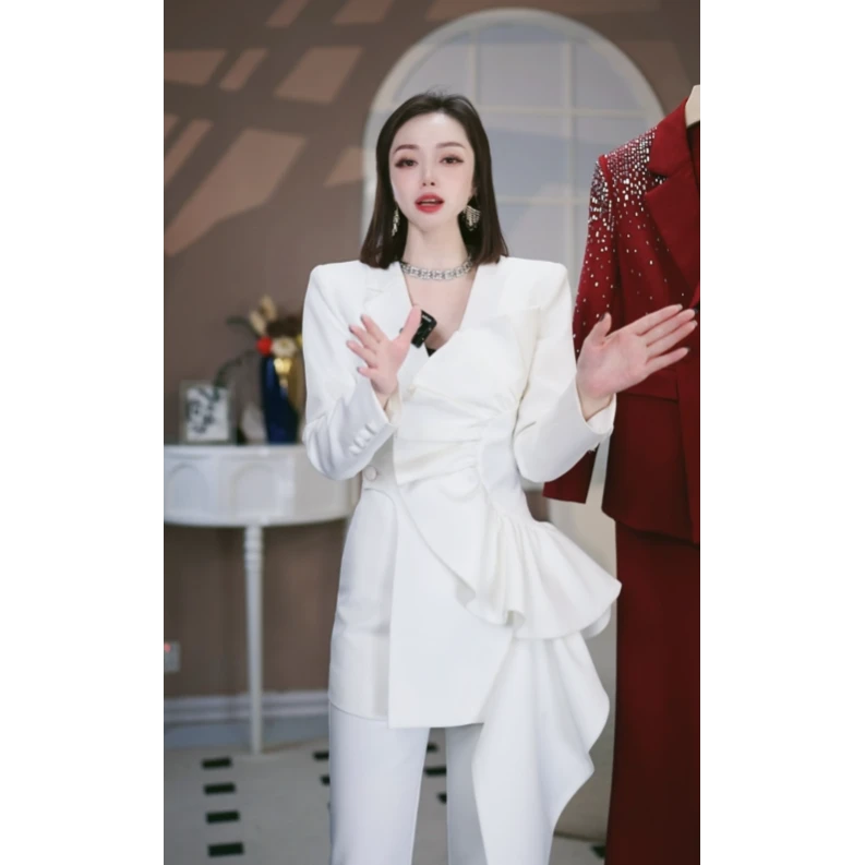 【Z.YE】原创设计2025新款复古轻奢时尚西装微喇裤套装1029伯德小姐