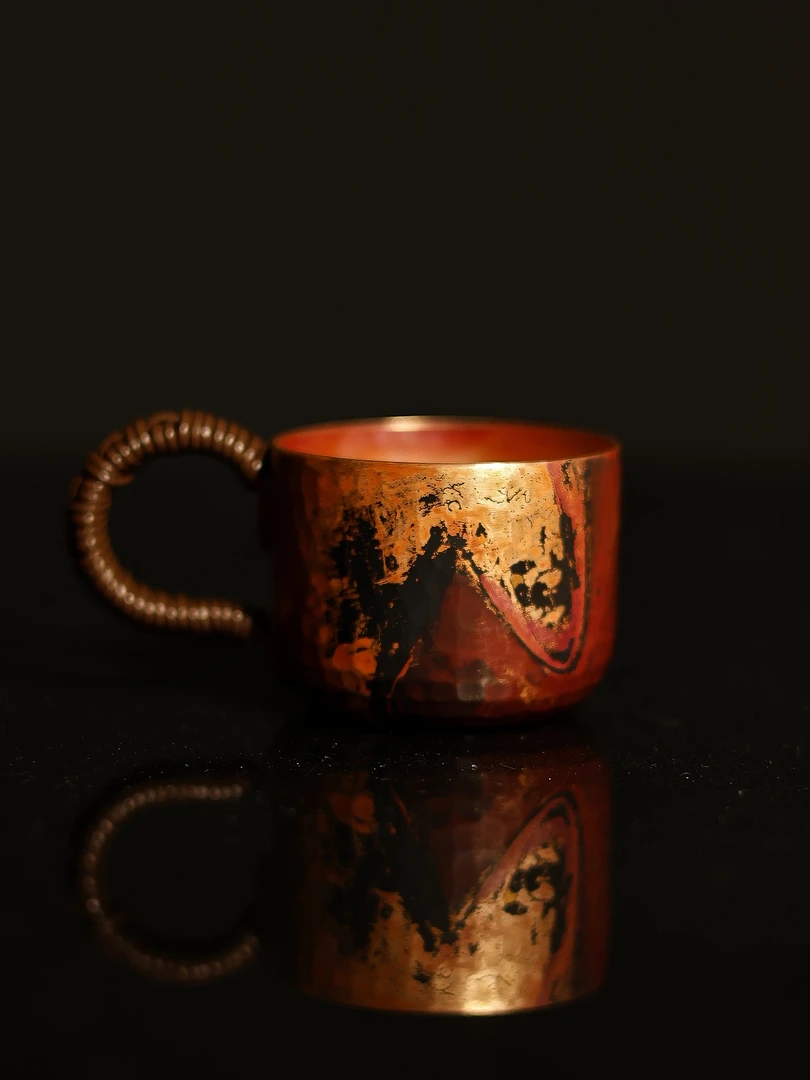 火墨山水铜杯原创国风非遗铜艺独家烧铜火墨艺术茶咖通用100cc