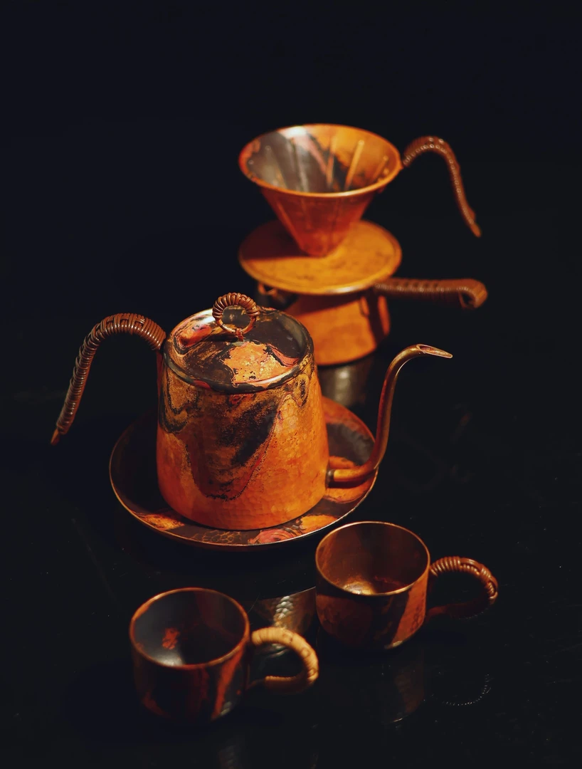 手作铜火墨砣形咖啡壶原创国风非遗500cc520g底10x高12.5×长23cm