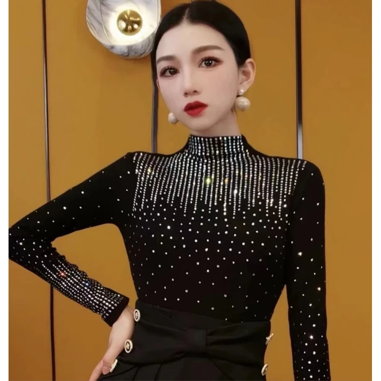 浪漫雨滴【新疆包邮】秋冬新款时尚烫钻上衣修身显瘦长袖T恤潮