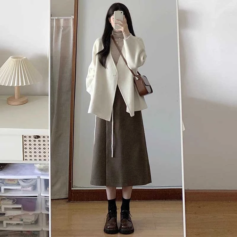 深冬装搭配一整套高级感法式毛呢外套半身裙子独特上衣超好看套装