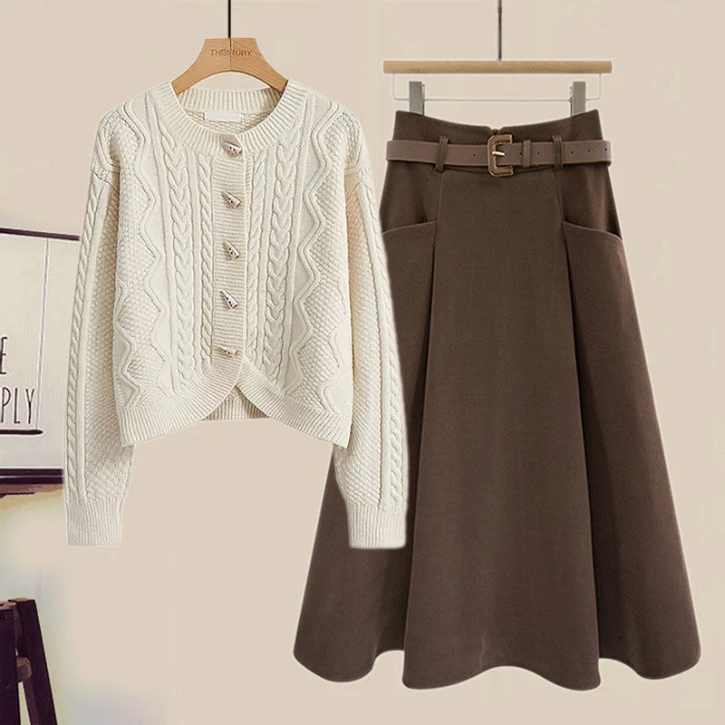 早春套装女2025新款时尚显瘦针织长袖毛衣搭气质休闲半身裙两件套