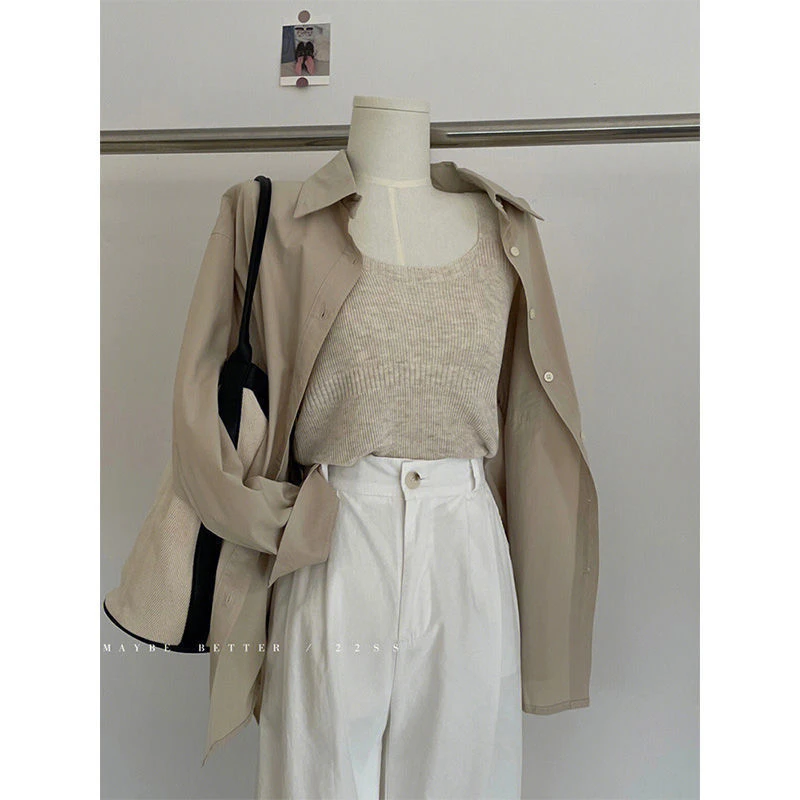 春季套装女2025新款设计感法式气质长袖衬衫显瘦背心休闲裤三件套