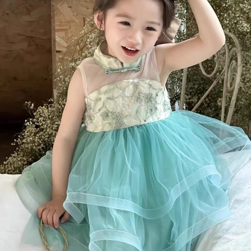 郝叔童品夏季新款女宝YQ028 儿童连衣裙2024时尚洋气修身百搭上衣