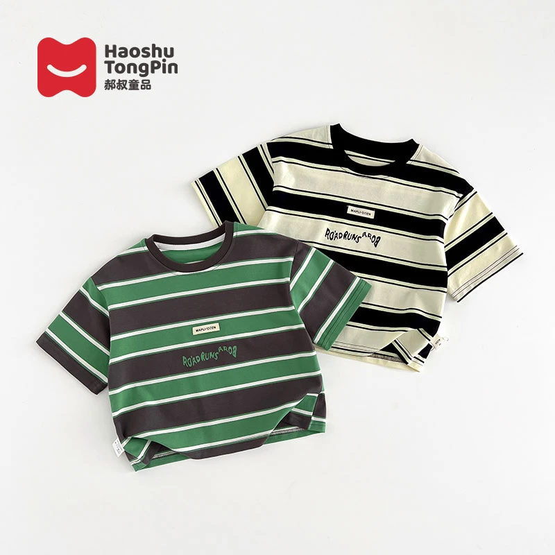 郝叔童品HN4210男童条纹短袖T恤2024夏装新款男宝夏季时尚条纹T恤