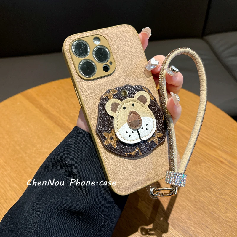 苹果/华为/荣耀/oppo/vivo小米手机壳卡其色小狮子潮牌秋冬手绳女