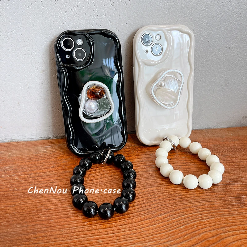 苹果/华为/荣耀/oppo/vivo/小米/奶油边几何宝石支架简约手链防摔