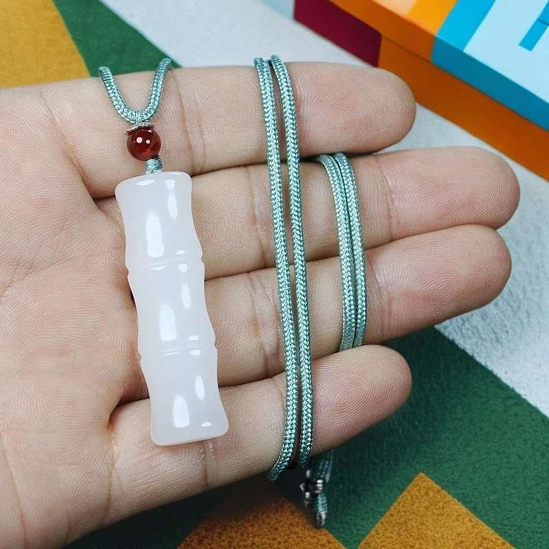 天然玉石新疆金丝玉节节高升吊坠白色竹节男女款项链挂件