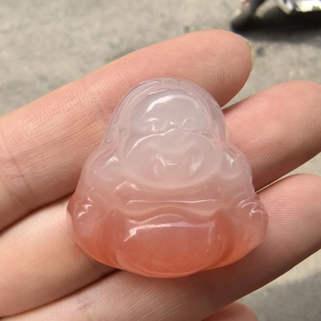 天然新疆金丝玉桃花酿玉佛吊坠樱桃粉玉石大肚佛（多样性发货）