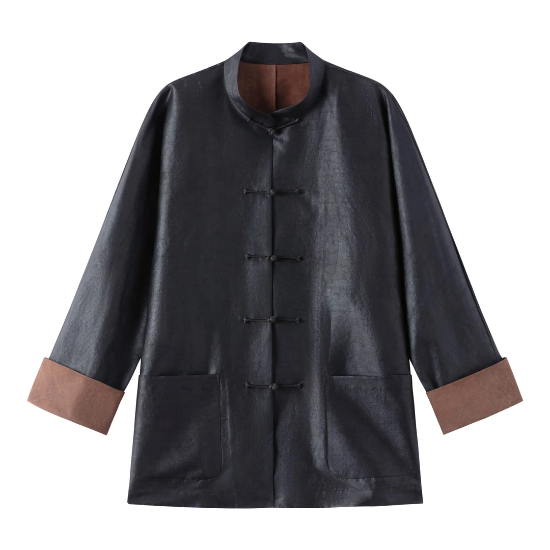 芙蓉馆男中式上衣中式外套对襟上衣一字扣香云纱彩色龟裂纹莨纱