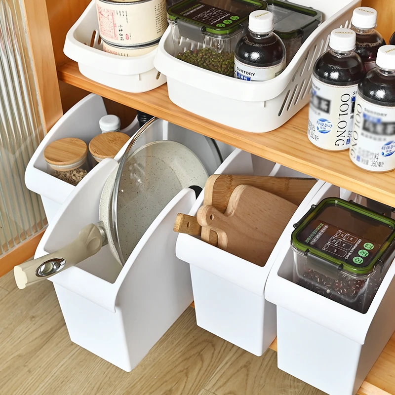 橱柜收纳筐家用厨房下水槽置物架多功能储物盒带滑轮杂物收纳筐