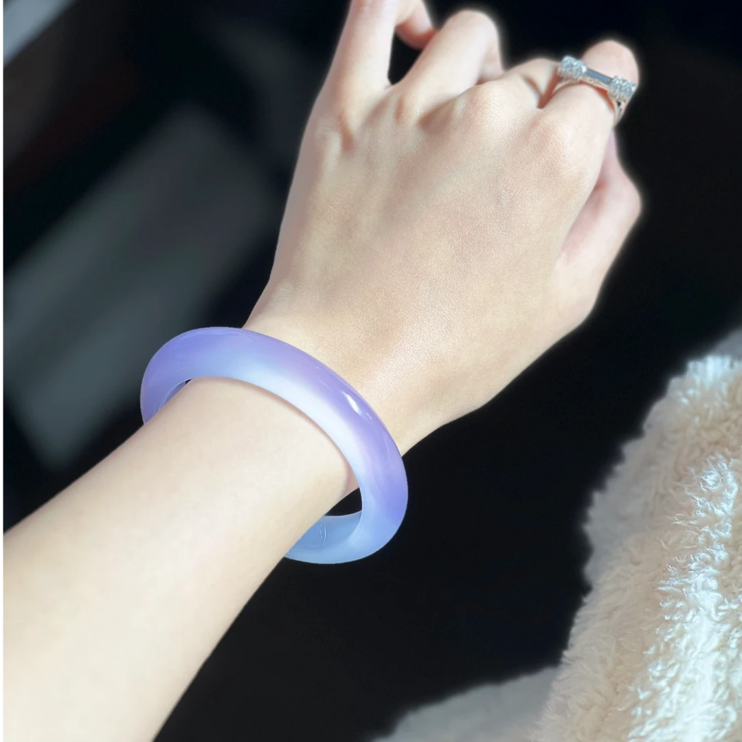 高档轻奢紫罗兰玛瑙玉髓手镯冰透天然紫玉手镯礼物首饰多样性发一