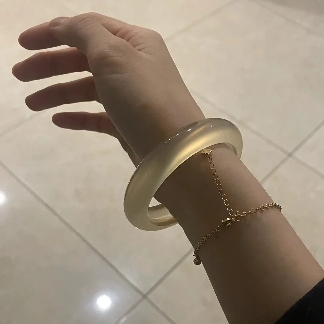 上等香槟金马料高透冰玉手镯白月光玉髓玛瑙手镯送女友多样性发一