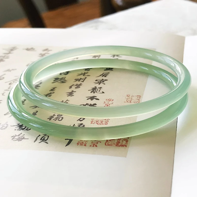 正品天然只此青绿玉髓美人晴水天青冻玛瑙叮当玉镯手镯多样性发一