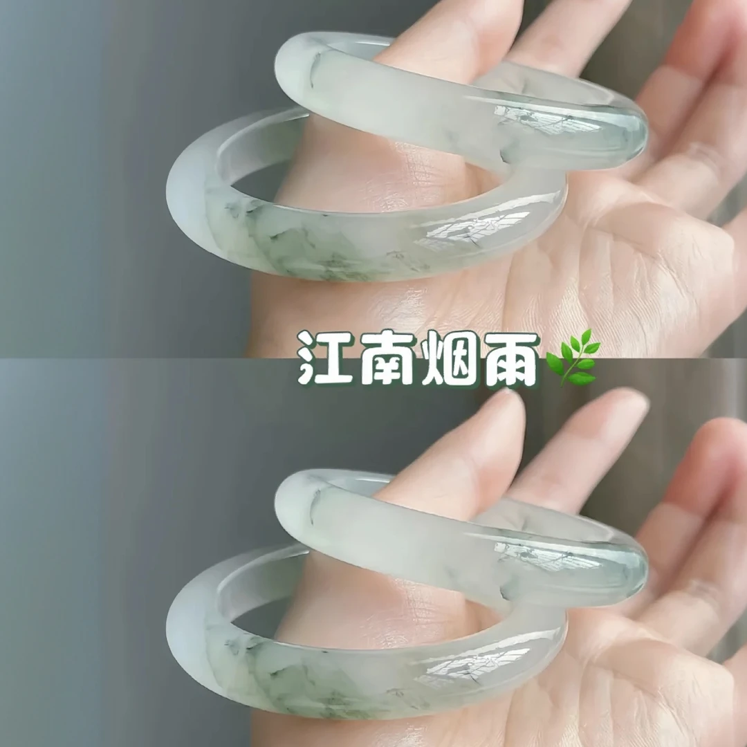 官方鉴定天然新疆天山翠飘绿半山水飘花手镯女玉镯礼物多样性发一