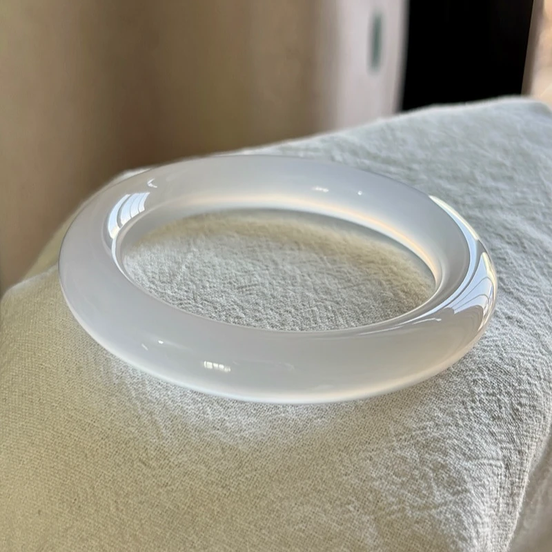 正品天然荔枝冻玛瑙手镯白月光冰透玉髓玉镯高品级胖圆推荐送女友